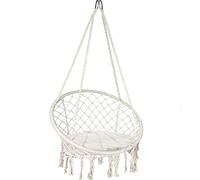 VOUNOT® Fauteuil Suspendu à Franges avec Coussins de Siège Confortables Ø80cm Chaise Balançoires pour Intérieur et Extérieur Siège Suspendu Beige X-Large