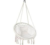 VOUNOT® Fauteuil Suspendu à Franges avec Coussins de Siège Confortables et Kit de Suspension Durable Ø80cm Chaise Balançoires pour Intérieur et Extérieur Siège Suspendu Beige XL