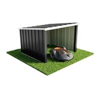 VOUNOT® Garage pour Robot Tondeuse en Métal 78x92x62 cm avec 3 Parois Noir | Toit Incliné, Passage de Câble, Bords Protégés, Protection contre les Intempéries, Fixation au Sol avec Piquets