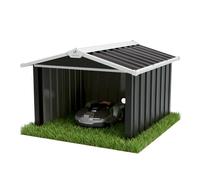 VOUNOT® Garage pour Robot Tondeuse en Métal 87x100x63.5 cm Noir | Toit à Double Pente, Passage de Câble, Bords Protégés, Protection contre les Intempéries, Fixation au Sol avec Piquets
