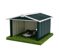 VOUNOT® Garage pour Robot Tondeuse en Métal 87x100x63.5 cm Vert | Toit à Double Pente, Passage de Câble, Bords Protégés, Protection contre les Intempéries, Fixation au Sol avec Piquets