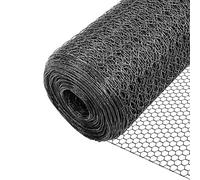 VOUNOT® Grillage a Poule en PVC Gaine Gris 1x50m Maille 25mm Hexagonal Triple Torsion Clôture Résistant Poulailler Jardin Grillage pour Élevage Volaille, Filet résistant aux Intempérie Gris