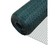 VOUNOT® Grillage a Poule en PVC Gaine Gris 1x50m Maille 25mm Hexagonal Triple Torsion Clôture Résistant Poulailler Jardin Grillage pour Élevage Volaille, Filet résistant aux Intempérie Vert