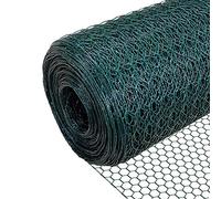 vounot Grillage a Poule en PVC Gaine Vert 1x25m Maille 13mm Hexagonal Triple Torsion Clôture Résistant Poulailler Jardin Grillage pour Élevage Volaille, Clôtures résistant aux Intempéries