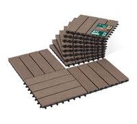 VOUNOT® Lot de 11 Dalles clipsables extérieur 30x30 cm - WPC - Caillebotis de terrasse antidérapant et drainant - Marron