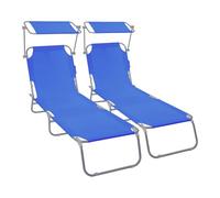 vounot® Lot de 2 Chaise Longue avec Pare Soleil Bain de Soleil Pliable Tissu Polyester Inclinable 4 Positions Transat Charge Max 120KG pour Jardin Terrasse Piscine Plage Camping Bleu