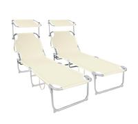 vounot® Lot de 2 Chaise Longue Bain de Soleil avec Pare Soleil Transat Pliable avec Parasol Bain de Soleil Inclinable en Polyester Charge Max 120KG Chaise Longue Réglable Beige