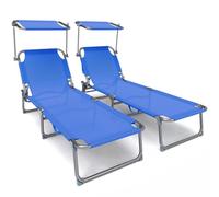 VOUNOT® Transat pare soleil Textilene et range magazine Lot de 2 pcs Bleu