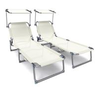 VOUNOT® Transat pare soleil Textilene et range magazine Lot de 2 pcs Beige