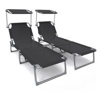 VOUNOT® Transat pare soleil Textilene et range magazine Lot de 2 pcs Noir