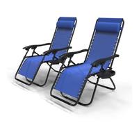 vounot® Lot de 2 Chaise Longue inclinable avec Support de Gobelet Amovible Chaise de Jardin Pliable en Textilène Chaise Longue avec Rembourrage de Tête Amovible Charge Max 120KG Bleu