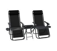 VOUNOT® Lot de 2 Chaise longue inclinable avec table pliable en Textilène avec support de gobelet - charge Max 120kg - Noir