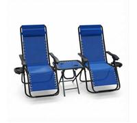 VOUNOT® Lot de 2 Chaise longue inclinable avec table pliable en Textilène avec support de gobelet - charge Max 120kg - Bleu