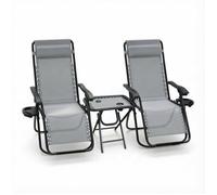 VOUNOT® Lot de 2 Chaise longue inclinable avec table pliable en Textilène avec support de gobelet - charge Max 120kg - Gris