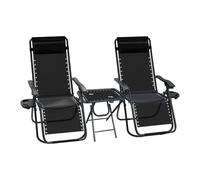 VOUNOT® Lot de 2 Chaise longue inclinable avec table pliable en Textilène avec support de gobelet - charge Max 120kg - Noir