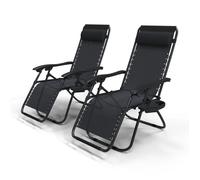VOUNOT® Lot de 2 Chaise longue inclinable pliable en Textilène avec support de gobelet - charge Max 120kg - Noir