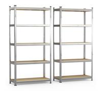 vounot® Lot de 2 Étagère de Rangement avec crochets en Acier Galvanisé à 5 Niveaux 180x90x40cm Etagère Charge Lourde Tablette Ajustable Charge Max 875kg Idéal pour Rangement de Garage Atelier Cuisine