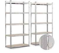 VOUNOT® Lot de 2 Etagères métalliques avec crochets charge lourde 875kg - 90x40x180cm - 5 tablettes réglables - rayonnage robuste