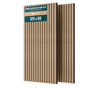 VOUNOT® Lot de 2 Panneaux Acoustiques Muraux 120x60x2.1cm en MDF avec Feutre Polyester Ignifuge Absorption Acoustique Isolation Phonique Panneau Tasseaux 3D pour Salon Chambre Bureau Chêne Clair