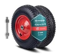 VOUNOT® Lot de 2 Roue Gonflable 4.80/4.00-8 Roue de Brouette 400x85mm avec Chambre à Air Alésage de 20 mm avec Axe Inclus et Roulements à Billes pour Diable Chariot et Remorque de Jardin