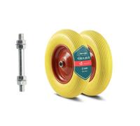 VOUNOT® Lot de 2 Roue Increvable 4.80/4.00-8 en PU Roue de Brouette 392x92mm Alésage de 20 mm avec Axe Inclus et Roulements à Billes pour Diable Chariot et Remorque de Jardin Jaune