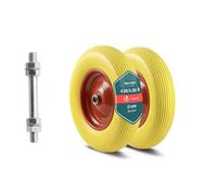 VOUNOT® Lot de 2 Roue Increvable 4.80/4.00-8 en PU Roue de Brouette 392x92mm Alésage de 20 mm avec Axe Inclus et Roulements à Billes pour Diable Chariot et Remorque de Jardin Jaune