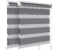 VOUNOT® Lot de 2 Stores enrouleurs jour/nuit zébrés - 100 x 150 cm - Gris - Sans perçage ou avec