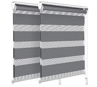 VOUNOT Lot de 2 Store Enrouleur Jour Nuit Tissu Double avec ou sans Perçage 80x150cm Protection de Votre Vie Privée Rideau pour Fenêtres et Portes Store Chambre Facile à Installer avec Clips Gris