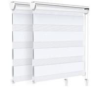 VOUNOT® Lot de 2 Stores enrouleurs jour/nuit zébrés - 100 x 150 cm - Blanc - Sans perçage ou avec