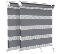 VOUNOT® Lot de 2 Stores enrouleurs jour/nuit zébrés - 100 x 150 cm - Gris - Sans perçage ou avec