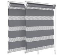 VOUNOT® Lot de 2 Stores enrouleurs jour/nuit zébrés - 80 x 150 cm - Gris - Sans perçage ou avec