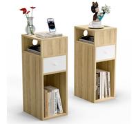 vounot® Lot de 2 Table de Chevet Étroite 25x30x66cm Chevet de Lit avec 2 Compartiments Ouverts et 1 Tiroir Table de Nuit Moderne pour Chambre à Coucher et Salon Naturel