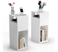 vounot® Lot de 2 Table de Chevet Étroite 25x30x66cm Chevet de Lit avec 2 Compartiments Ouverts et 1 Tiroir Table de Nuit Moderne pour Chambre à Coucher et Salon Blanc