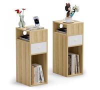 VOUNOT® Lot de 2 Table de chevet étroite avec 1 tiroir et 2 compartiments ouverts - 30x25x66cm - table de nuit moderne - naturel