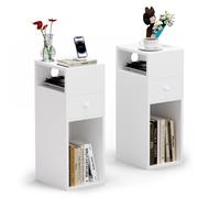VOUNOT® Lot de 2 Table de chevet étroite avec 1 tiroir et 2 compartiments ouverts - 30x25x66cm - table de nuit moderne - blanc