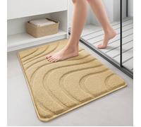 VOUNOT® Lot de 2 Tapis de bain antidérapant en microfibre motif ondulé 50x80cm beige - Très doux et absorbant - Lavable en machine