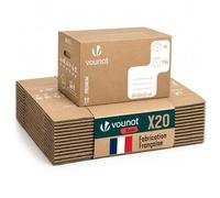 VOUNOT® Lot de 20 Cartons de Déménagement 50 x 30 x 30 cm Fabriqué en France Cartons de Rangement Renforcés 25 kg Poignées Renforcées Réutilisables 45L pour Stockage Livres Vêtements Transport