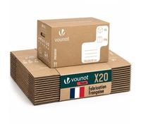 VOUNOT® Lot de 20 Cartons de déménagement 50x30x30cm stockage 45L - Fabriqué en France - Carton de rangement renforcé 25kg