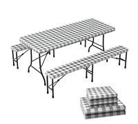 vounot® Lot de 3 Nappe en Vinyle Imperméable Anti Tache Nappes de Table et Banc Intérieur Extérieur Couverture de Table Élastique avec Doublure en Flanelle pour Jardin Décoration