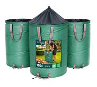 VOUNOT® Lot de 3 Sac à déchets de jardin POP UP 100L - 30kg max - 3 poignées renforcées - réutilisables et résistants