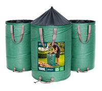 VOUNOT® Lot de 3 Sac de Jardin Pop up 100L en Polyéthylène Robuste avec Poignées Sacs de déchets Jardin Résistants Pliable Poubelle de jardin Vert