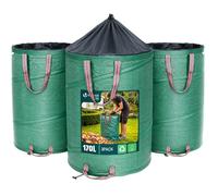 VOUNOT® Lot de 3 Sac de Jardin Pop up de Grande Capacité 170L en Polyéthylène avec Poignées Seau Réutilisable Yard Feuille Sacs de déchets Jardin Résistants Pliable Poubelle de jardin Robuste Vert