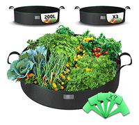 vounot® Lot de 3 Sac de Plantation Non Tissé 200L avec Poignées et 9 Étiquettes Sacs à Plantes de Tomate Grande Capacité Ø92cm et Hauteur 30cm Pots pour Plantes, Fleurs, Fraises