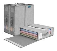 VOUNOT® Lot de 3 Sacs de Rangement Drap de Lit Pliable 38,5x33x12 cm Gris | Boîte de Rangement Linge, Tissu Non Tissé Respirant, Fenêtres Transparentes, Fermeture Éclair, Sous le Lit Armoires Tiroirs
