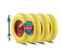 VOUNOT® Lot de 4 Roue Increvable 4.80/4.00-8 en PU Roue de Brouette 392x92mm Alésage de 20 mm avec Axe Inclus et Roulements à Billes pour Diable Chariot et Remorque de Jardin Jaune