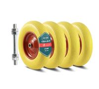VOUNOT® Lot de 4 Roue Increvable 4.80/4.00-8 en PU Roue de Brouette 392x92mm Alésage de 20 mm avec Axe Inclus et Roulements à Billes pour Diable Chariot et Remorque de Jardin Jaune