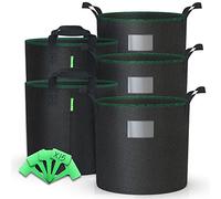 VOUNOT® Lot de 5 sacs de plantation non tisse 20L avec poignee Noir