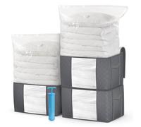VOUNOT® Lot de 7 sacs de rangement sous vide Non-tissé XXL - 3 housses avec poignée, 3 sacs, 1 pompe - pour duvet couettes vetements
