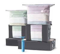 VOUNOT® Lot de 9 Sac de Rangement épais Non-tissé XXL, Grande Capacité 4 housses avec Poignée 4 Sacs Sous Vide et 1 pompe Idéal pour Duvet Couettes et Vetements