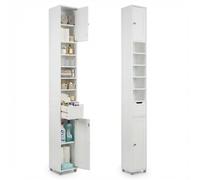vounot® Meuble de Rangement Haut Armoire de Salle de Bain avec Etagère Réglable Tiroir et Armoires à Portes Meuble Colonne pour Chambre Salon Cuisine et Couloir 20x20x180cm Blanc